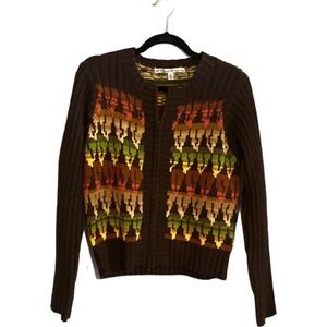 David Brooks Brown Cardigan with Multicolor Pattern